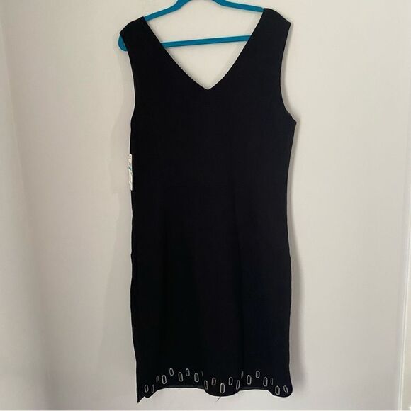 Laundry by Shelli Segal Women's V-Neck Grommet Trim Dress Black 16 - Picture 3 of 3